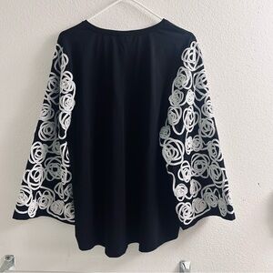Chico's Black Top with White Floral Accents